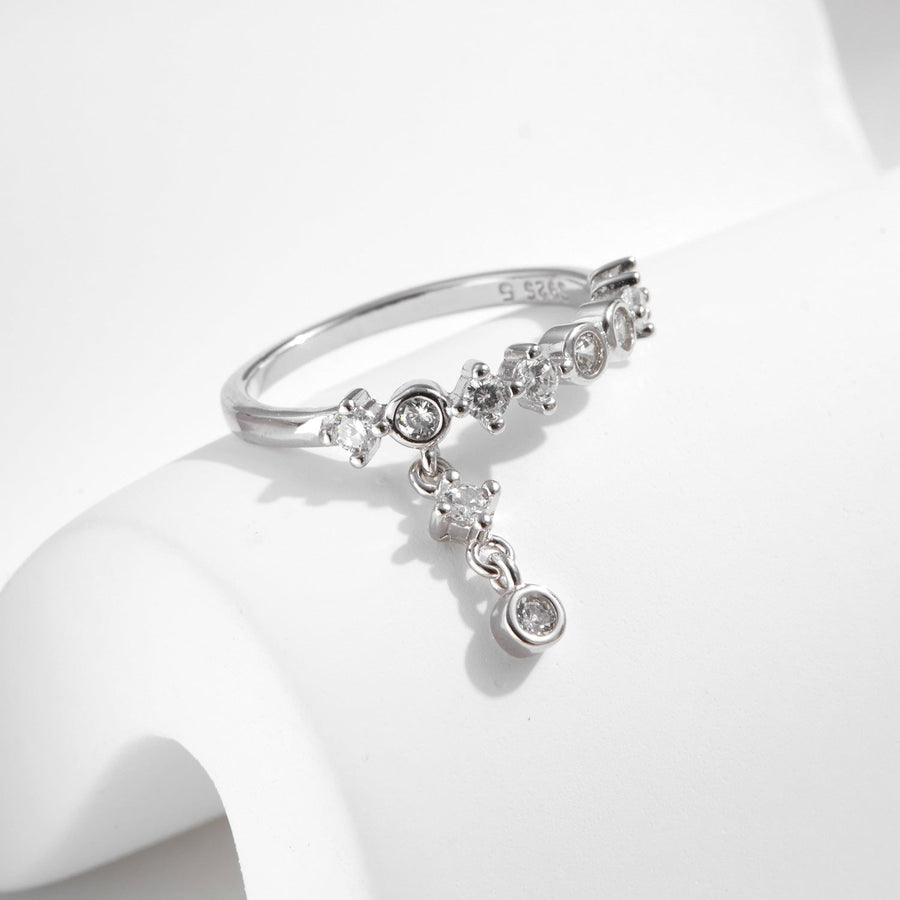 Bague Femme en Argent 925 avec Rangée de Diamants Géométrique