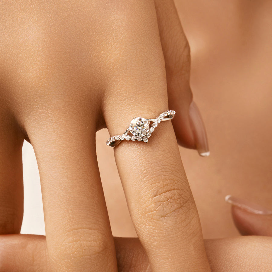 Bague de Fiançailles Couronne en Argent 925 Moissanite D Couleur 50 Points