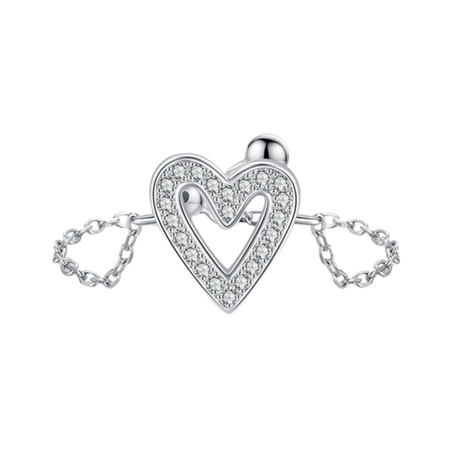 Bague Argent Femme Réglable | Bague Chaîne Symbole Coeur