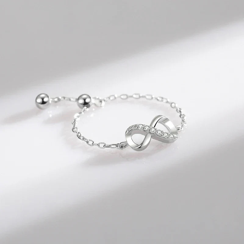 Bague Chaine | Bague Réglable Argent Femme Symbole Infini