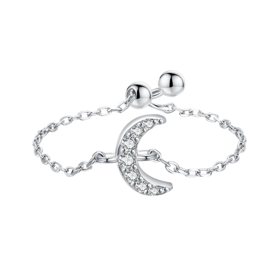 Bague Lune Argent Femme Chaîne Réglable | Bijou Femme