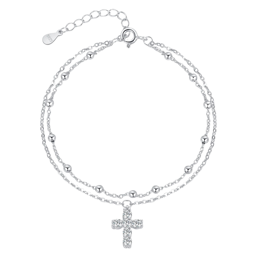 Bracelet Argent Femme | Bracelet Multi-Rangs avec Croix