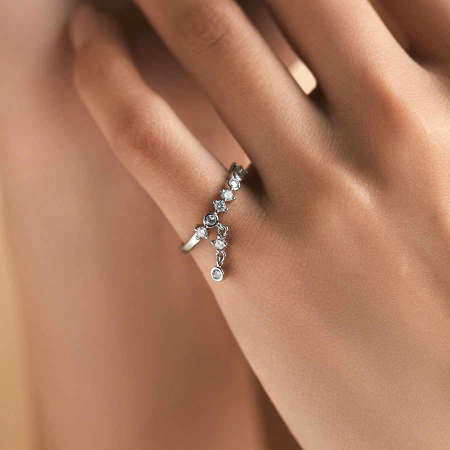 Bague Femme en Argent 925 avec Rangée de Diamants Géométrique