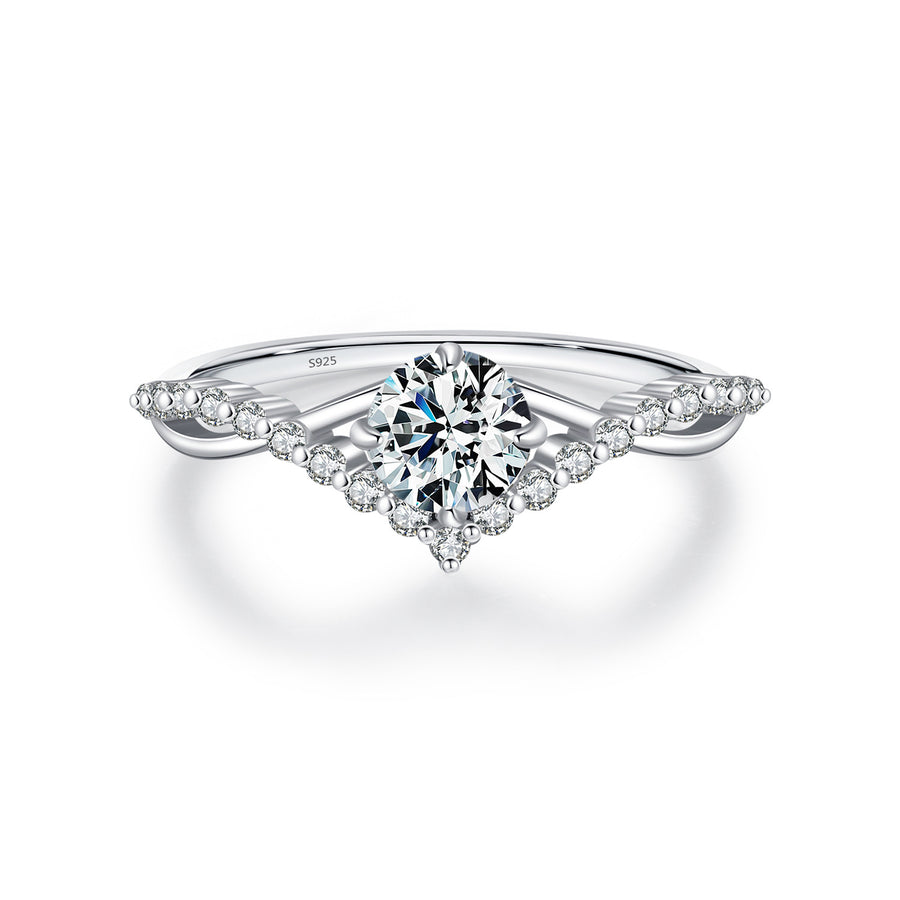 Bague de Fiançailles Couronne en Argent 925 Moissanite D Couleur 50 Points