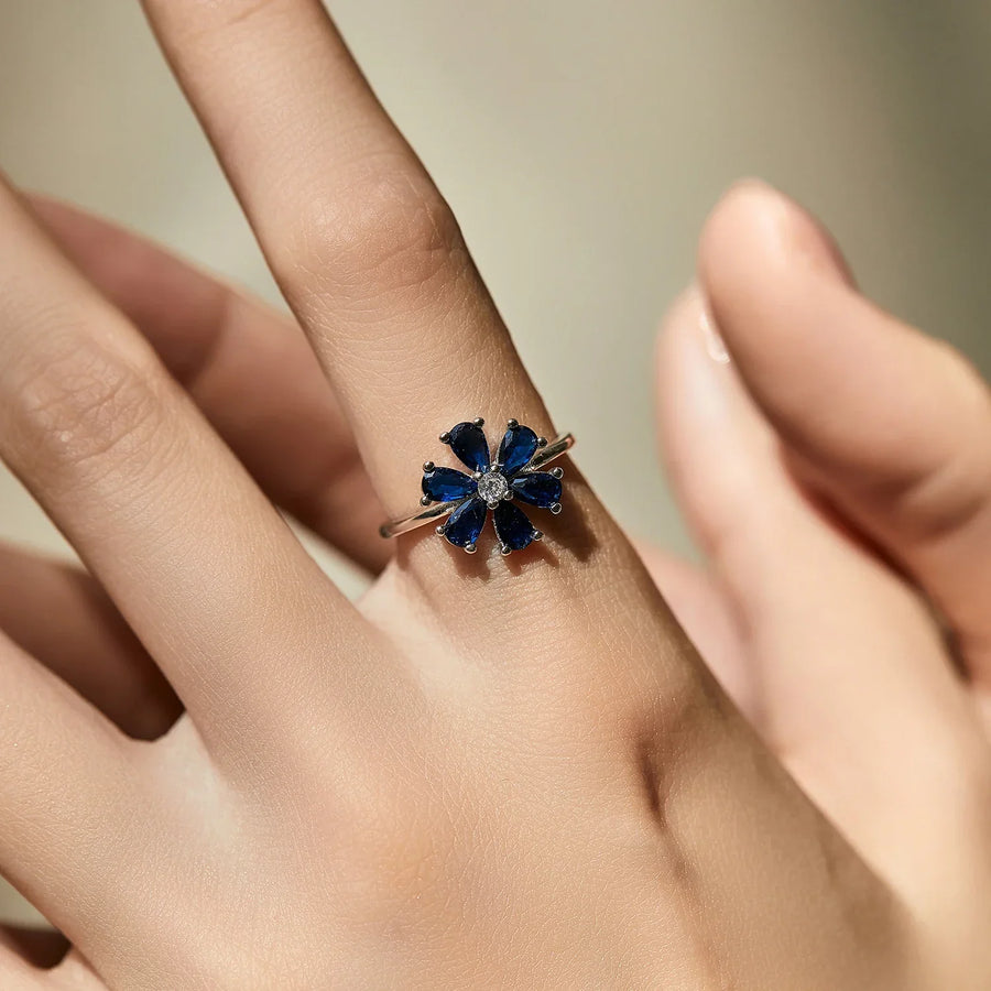 Bague Argent | Bague de fiançailles Fleurs | Bijoux Femme