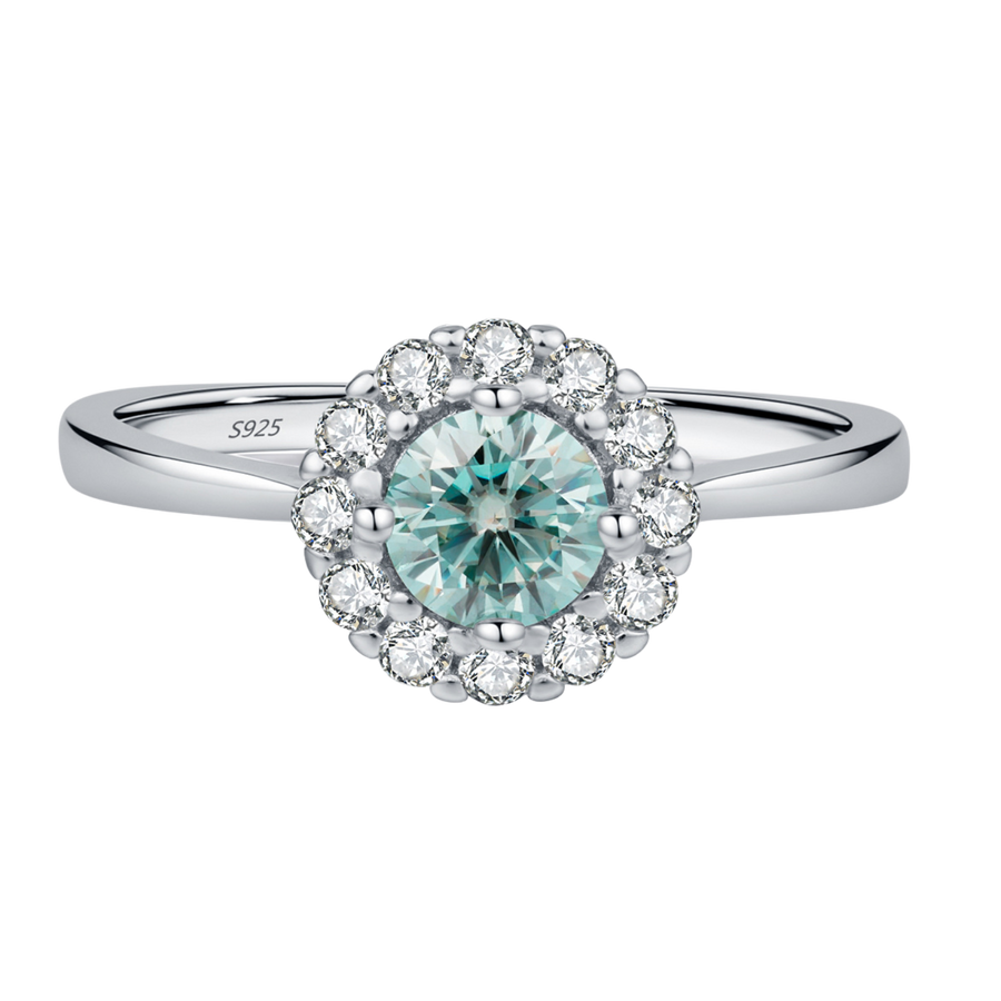 Bague Argent Femme | Bague de Fiançailles Halo Moissanite