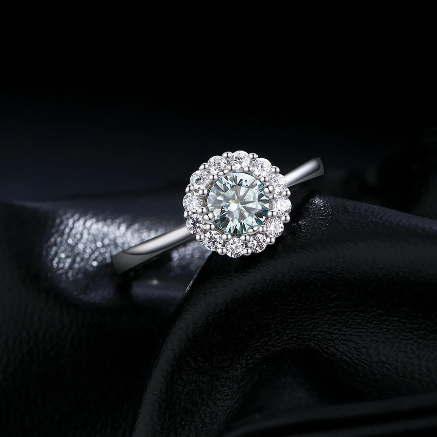 Bague Argent Femme | Bague de Fiançailles Halo Moissanite