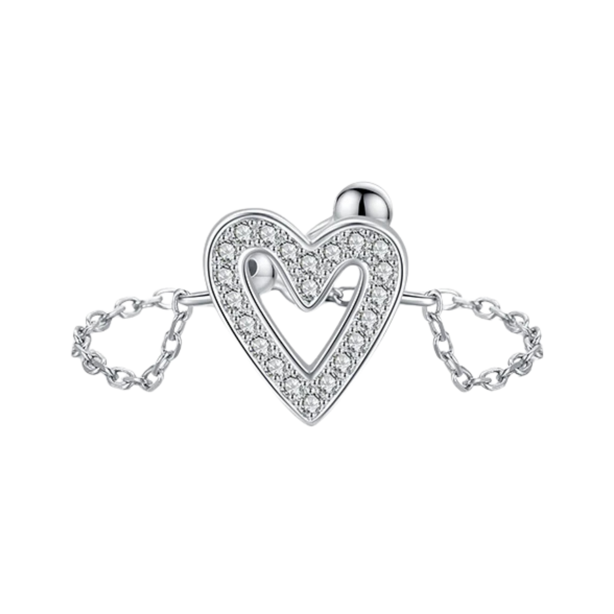 Bague Argent Femme Réglable | Bague Chaîne Symbole Coeur