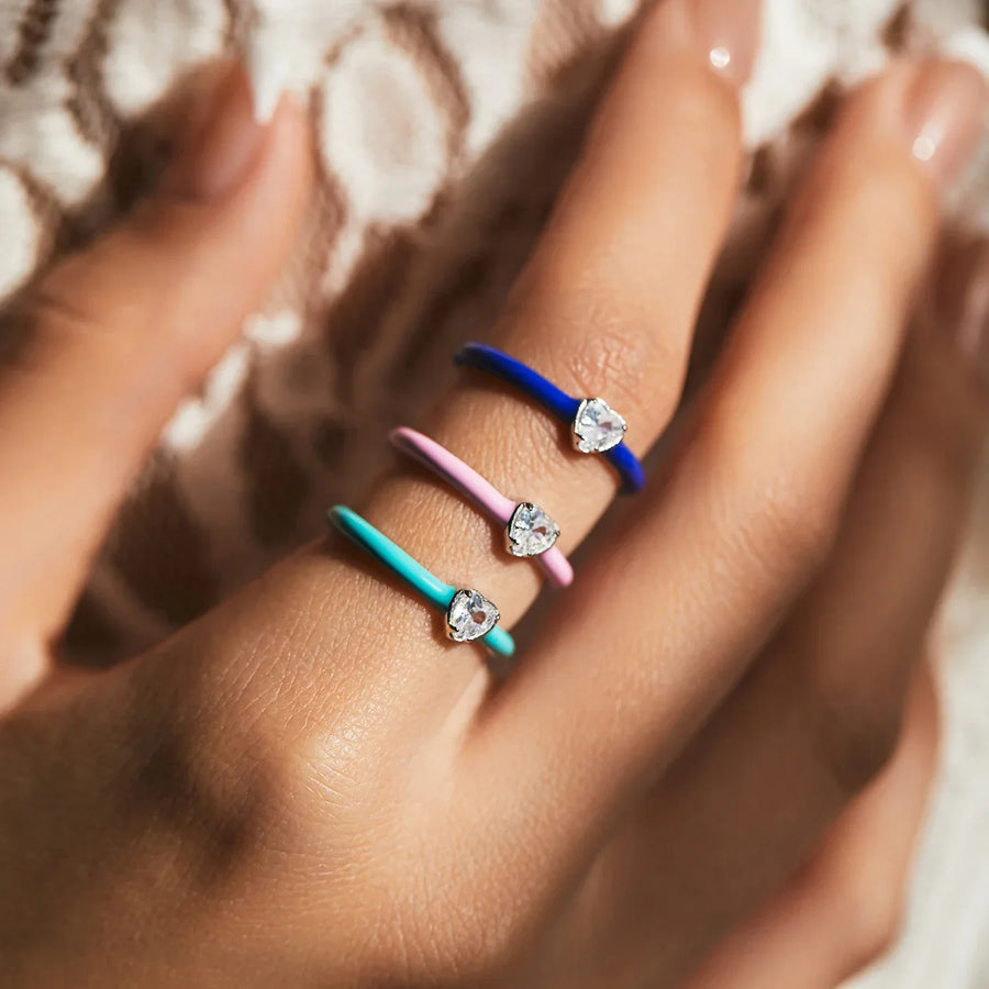 Bague Argent Femme | Bague Rose Bleu Turquoise