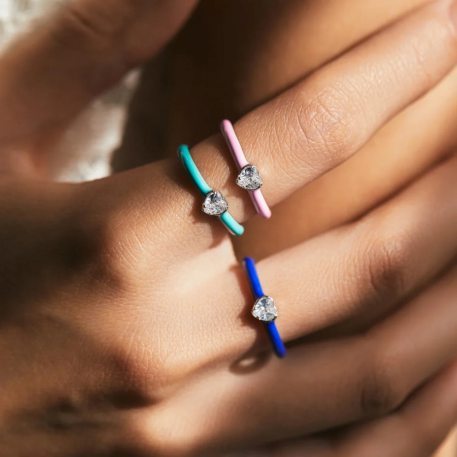 Bague Argent Femme | Bague Rose Bleu Turquoise