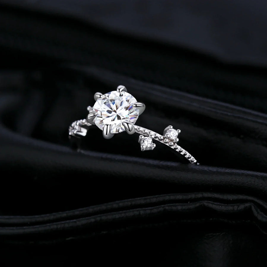 Bague de fiançailles Moissanite | Bague Argent Femme