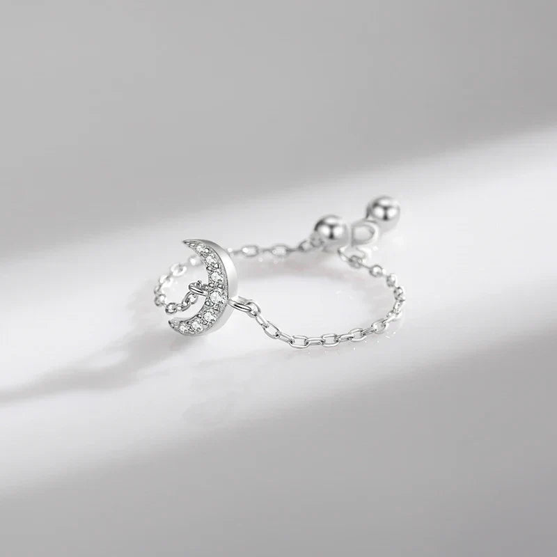 Bague Lune Argent Femme Chaîne Réglable | Bijou Femme