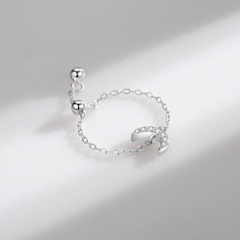 Bague Lune Argent Femme Chaîne Réglable | Bijou Femme