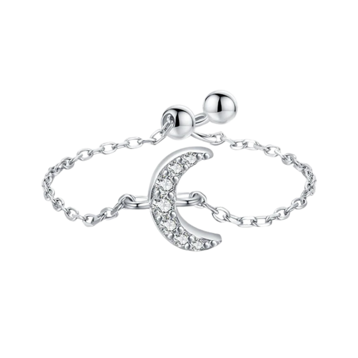 Bague Lune Argent Femme Chaîne Réglable | Bijou Femme