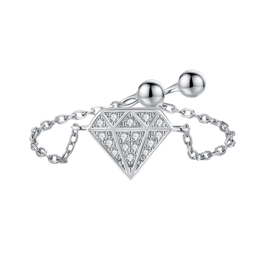 Bague Symbole Diamant Argent Femme | Bague Chaîne Réglable