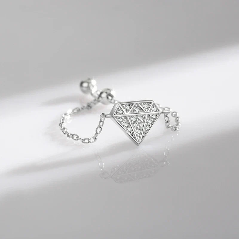 Bague Symbole Diamant Argent Femme | Bague Chaîne Réglable