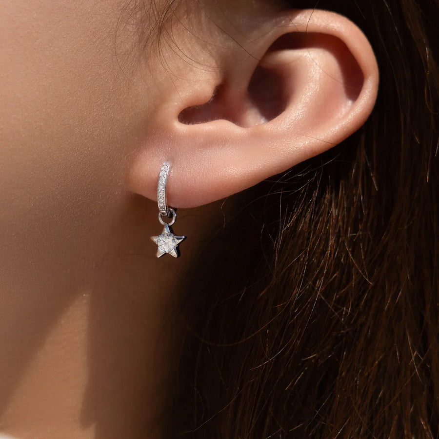 Boucles d’oreilles Étoiles Pendantes Moissanite Argent Femme