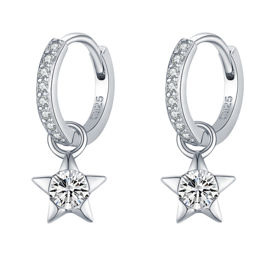 Boucles d’oreilles Étoiles Pendantes Moissanite Argent Femme