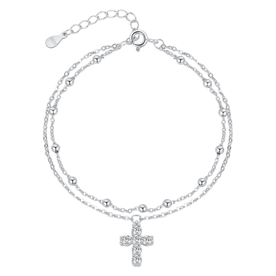 Bracelet Argent Femme | Bracelet Multi-Rangs avec Croix
