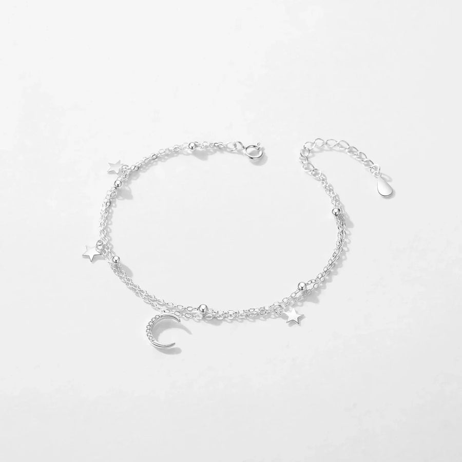 Bracelet Argent Lune & Étoiles | Bracelet Multi-rangs