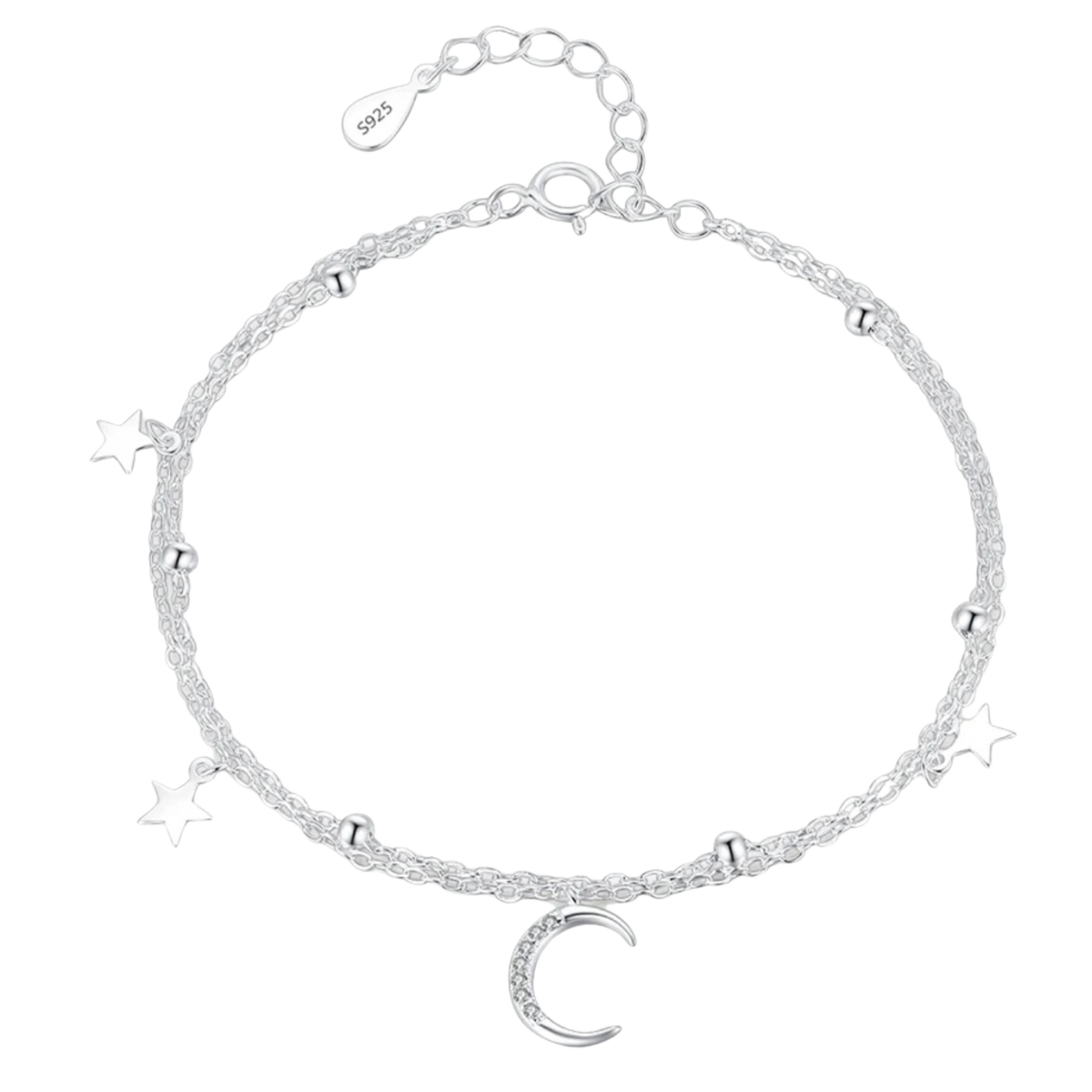 Bracelet Argent Lune & Étoiles | Bracelet Multi-rangs