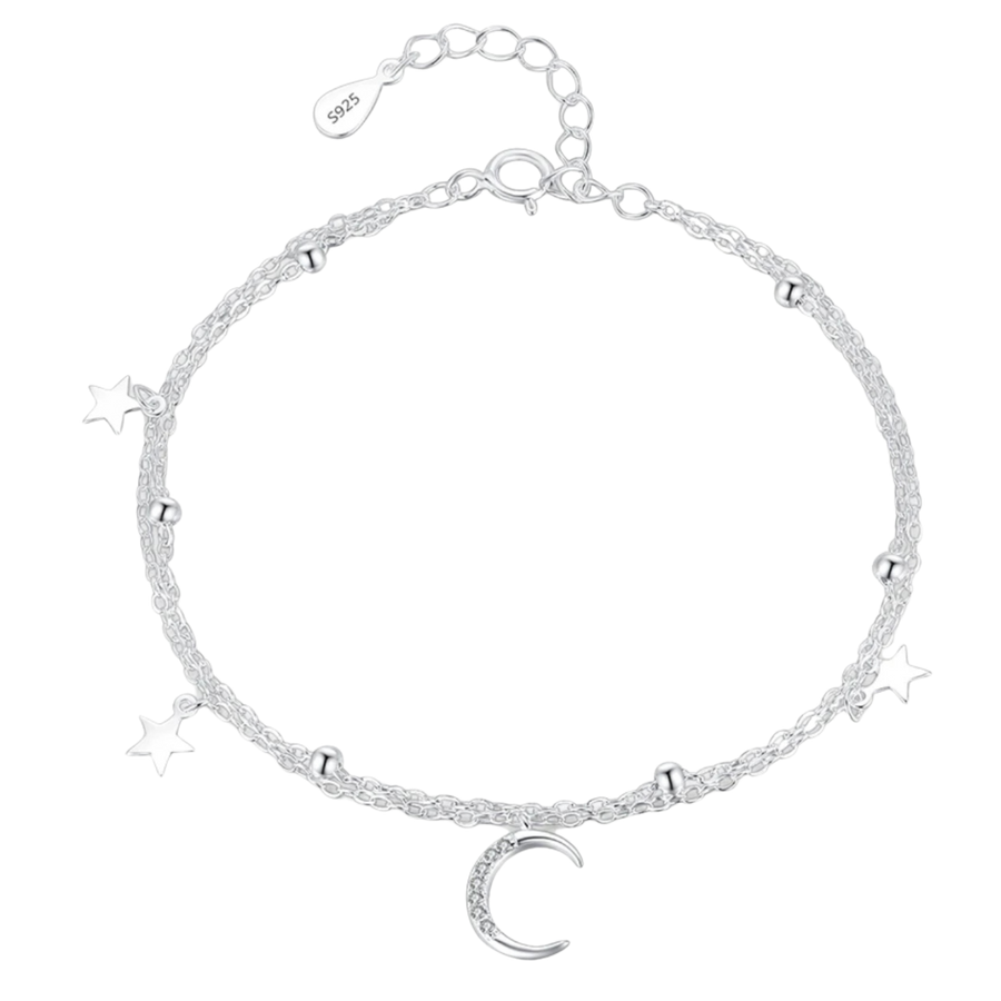 Bracelet Argent Lune & Étoiles | Bracelet Multi-rangs