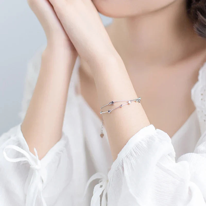 Bracelet Argent Multi-Rangs Étoiles | Bracelet Argent Femme