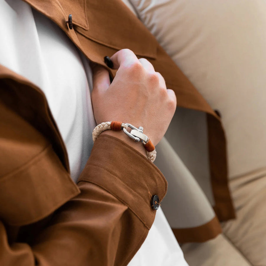 Bracelet Cordon Homme Beige Acier Inoxydable | Bijoux Homme