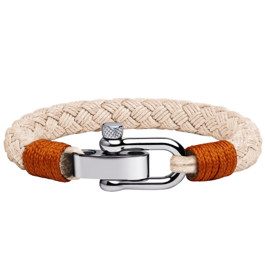 Bracelet Cordon Homme Beige Acier Inoxydable | Bijoux Homme