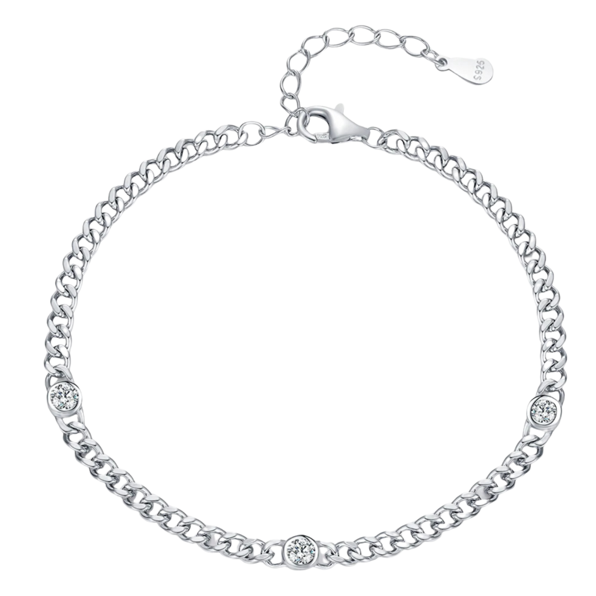 Bracelet Gourmette Moissanite Argent | Bijoux Argent