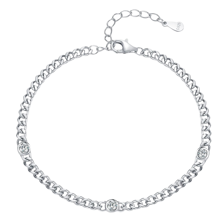 Bracelet Gourmette Moissanite Argent | Bijoux Argent