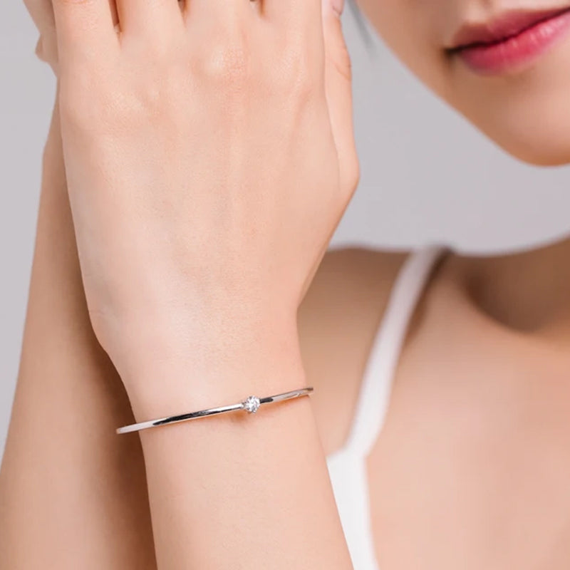 Bracelet Jonc Argent Femme Solitaire
