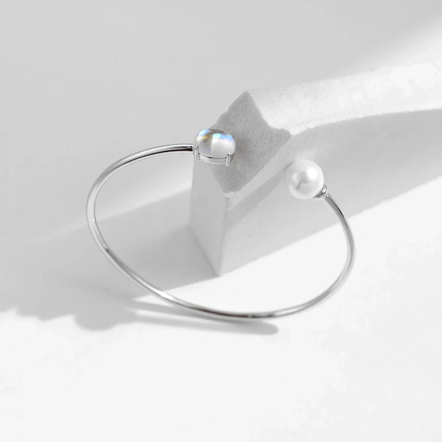 Bracelet Pierre de Lune Argent et Perles de culture