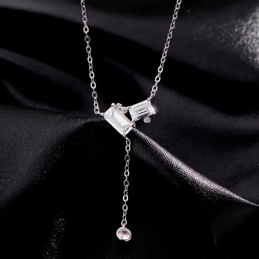 Collier Cravate Argent Zircons Femme